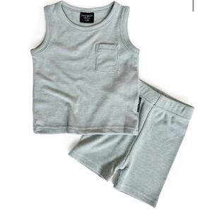 Little Bipsy Sea Side Blue Ribbed Tank & Biker Shorts Outfit Set Size 0-3 Months